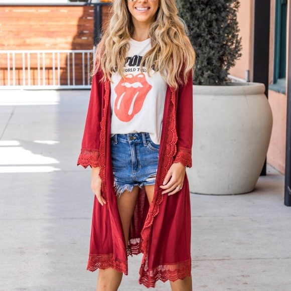 Lace Trim Long Cardigan - Picture 2 of 2